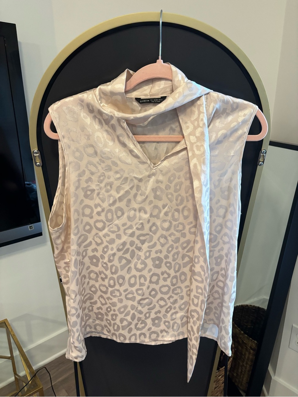 Zara Cream Leopard-Print Sleeveless Tie-Neck Camisole